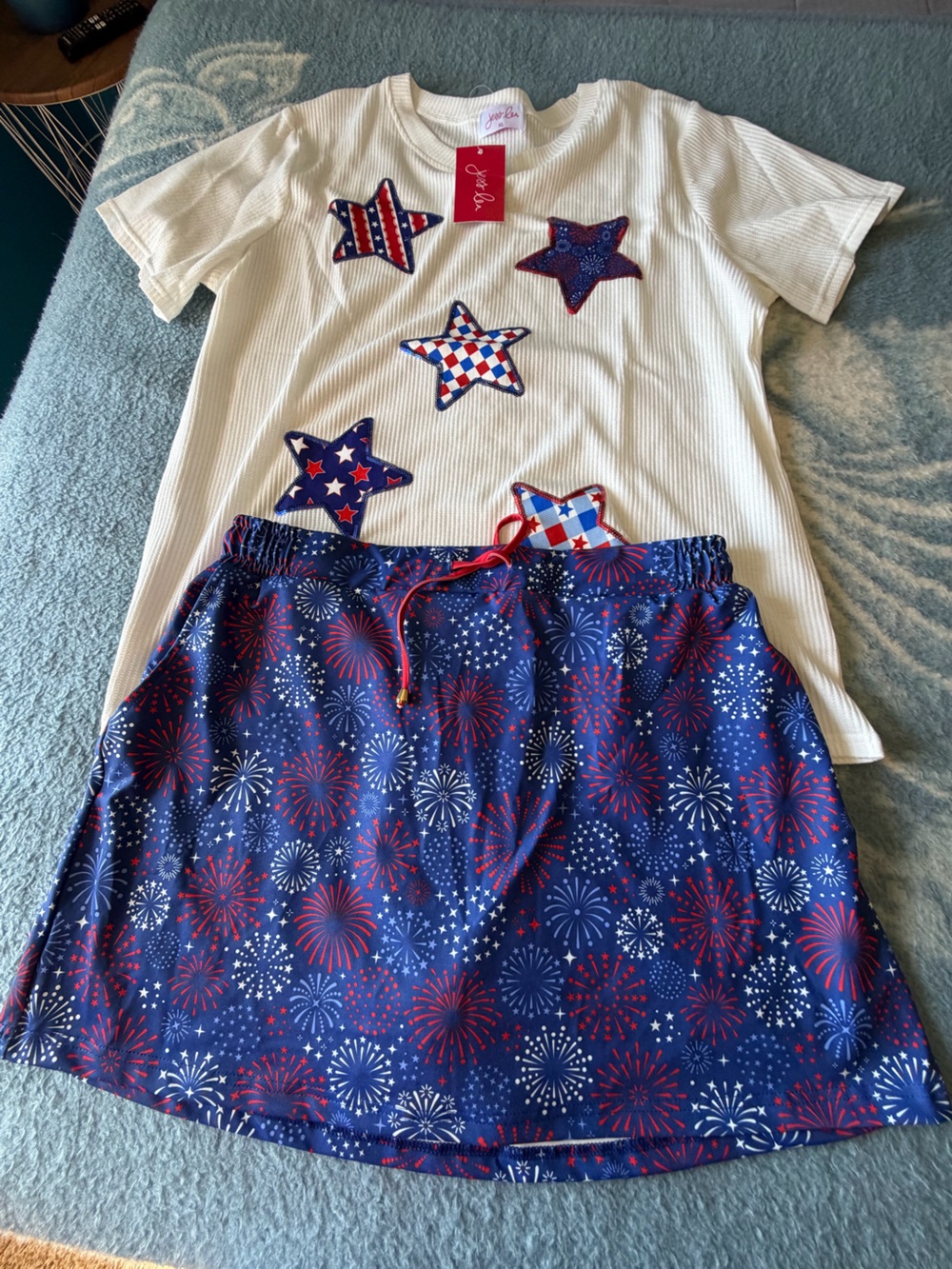 NWT Jess Lea Americana Ribbed Shirt and Matching Skort Set XL/2XL